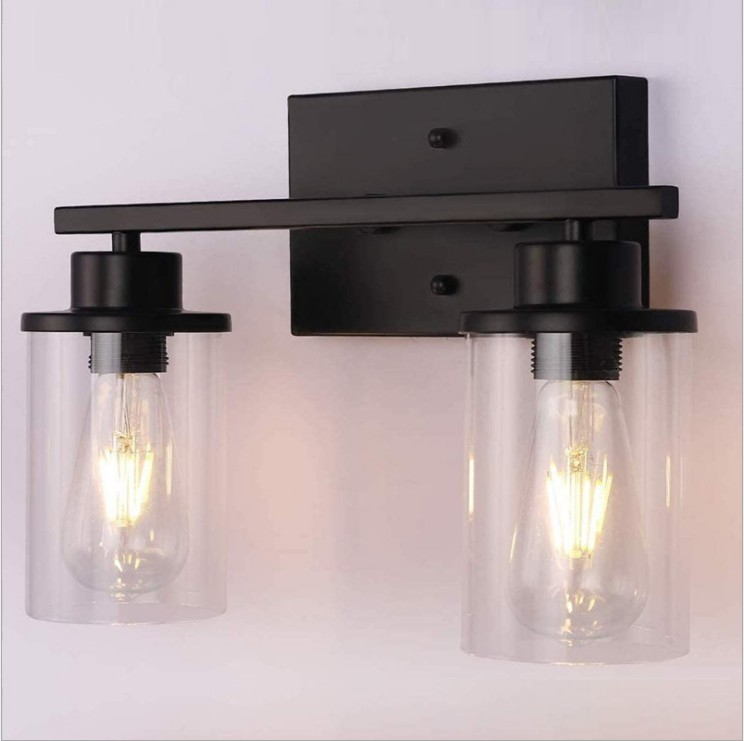 Industrial Black Metal Glass Wall Sconce for Living Room & Bedroom