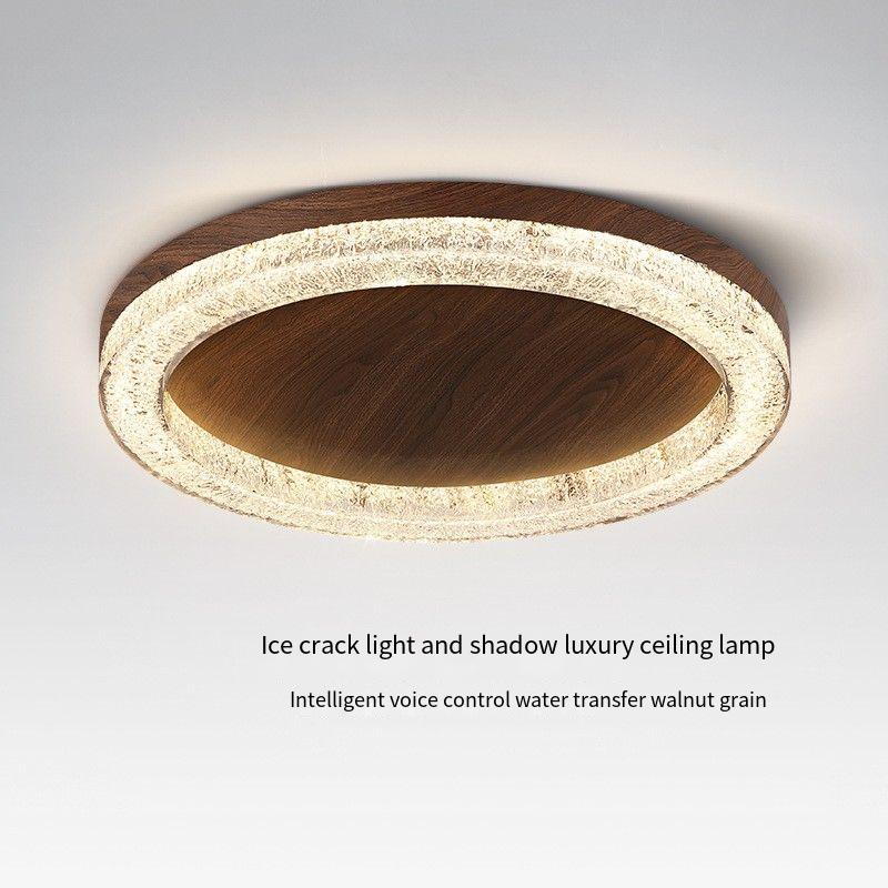 Luxury Ice Crack Ceiling Lamp with Smart Voice Control & Walnut Grain Aesthetics