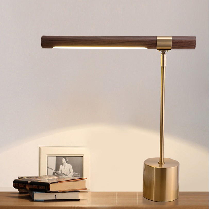 Modern Minimalist Gold Metal & Wooden Shade Table Lamp