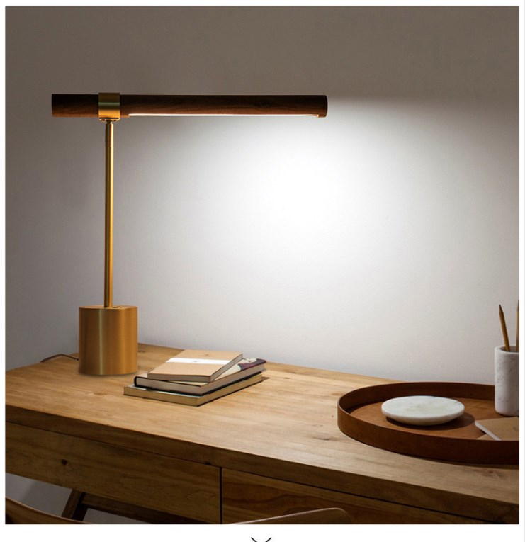 Modern Minimalist Gold Metal & Wooden Shade Table Lamp