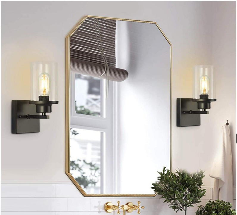Industrial Black Metal Glass Wall Sconce for Living Room & Bedroom