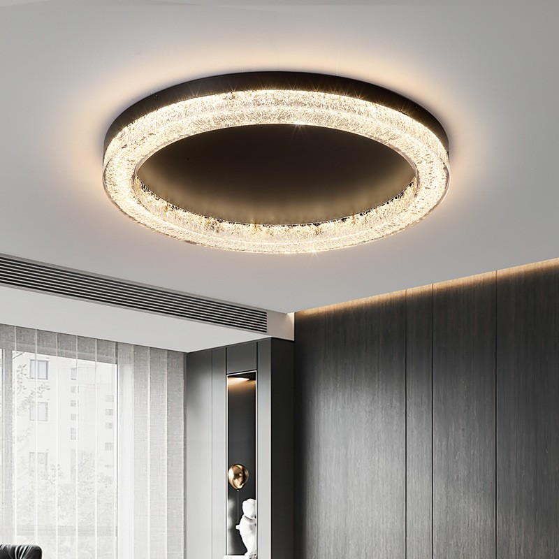 Luxury Ice Crack Ceiling Lamp with Smart Voice Control & Walnut Grain Aesthetics