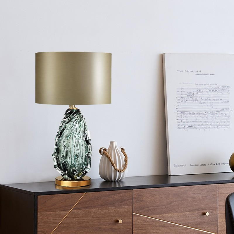Modern Art Glass Table Lamp with Fabric Shade