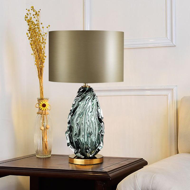 Modern Art Glass Table Lamp with Fabric Shade